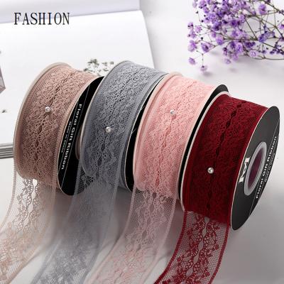 China Luster Yiwu factory wholesale 4.0CM*25Y wedding decorations flower walls wedding bouquets to decorate lace ribbon for sale