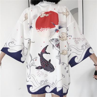 China Traditional Samurai Haori Hombre Yukata Man Cardigan Shirt Women's Shirts Crane Carp Anime Kimono Dress Polyester Japanese Kimono Clothing for sale