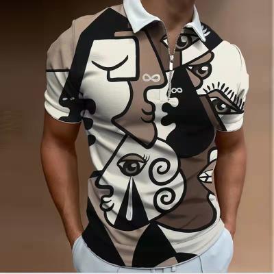 China Viable Summer Polo Shirts Men Short Sleeve Polo Fashion Casual Zipper Pullover Full Shirt Men's Vintage Printing Streetwear for sale