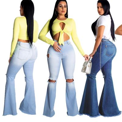 China Viable 2021 Wholesale Women Fashion High Waist Lady Wide Leg Pants Bell Bottoms Retro Flare Jean Jeans for sale