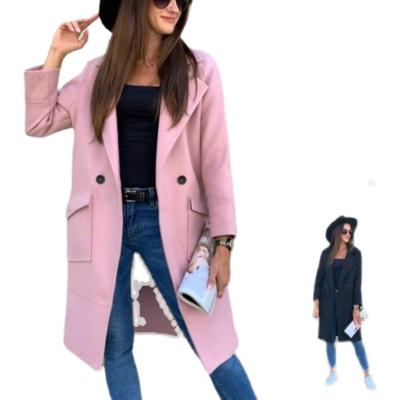 China Winter Women Waterproof Wool Coats 2021 Pink&Black Casual Solid Jackets Woolen Overcoat Long Crossover Elegant Ladies Outwear for sale