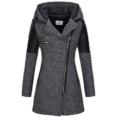 China Waterproof Black Gray Female Warm Windproof Fashion Patchwork Overcoats Autumn Zipper Slim Outerwear Spring Women Winter Hooded Coat for sale