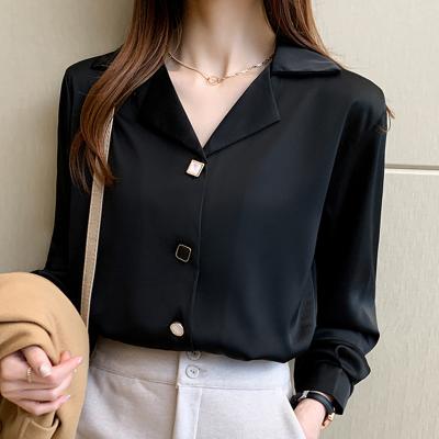 China 2021 White Chiffon Shirt Blouses V-Neck Women Long Sleeve Tops Black Long Sleeve Female Blusas 5131 for sale