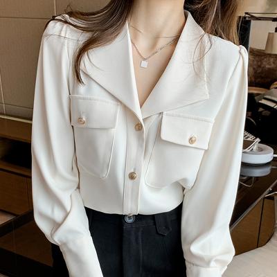 China 2021 Viable Long Sleeve V Neck Office Chiffon Blouse Shirt Femme Blouse Women Blusas Mujer De Moda Womens Blouses Tops Shirts Women 923 for sale