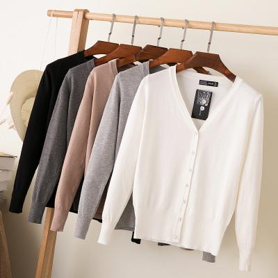 China QUICK DRY Women's Cardigan Sweaters Female With Button Black V Neck Long Sleeve White V Neck Sweater Women Slim Knitted Cardigan for sale