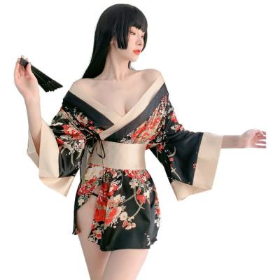 China Japanese Nylon Kimono Robe For Sexy Geisha Robe Vintage Clothes Yukata Asian Obi Sleepwear Traditional Women Cardigan Floral Print for sale