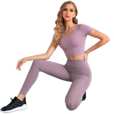 China New style seamless toe wholesale breathable lift crack! crack! Women's Gym Sportswear Sports Gaiters and Sports Bra Set for sale