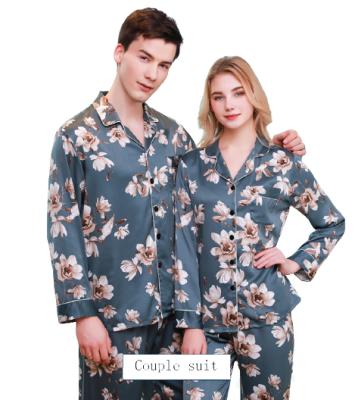 China Spring Autumn QUICK DRY Lovers Long Style Pajamas Set Satin Leisure Silk Home Wear Two Sets for sale