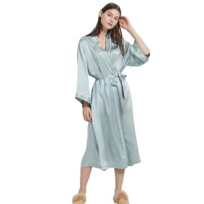 China High quality QUICK DRY ladies long sleeve pure color silk satin wrapped body bathrobe pajamas for sale