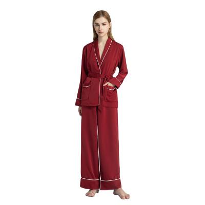 China QUICK DRY new 2021 European-American style ladies long sleeve home ciothes lace up two piece pajamas set for sale