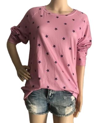 China QUICK DRY Women's Long Sleeve Casual Star Print Top Loose Round Neck Based Shirt Women's Pullover T-Shirt for sale