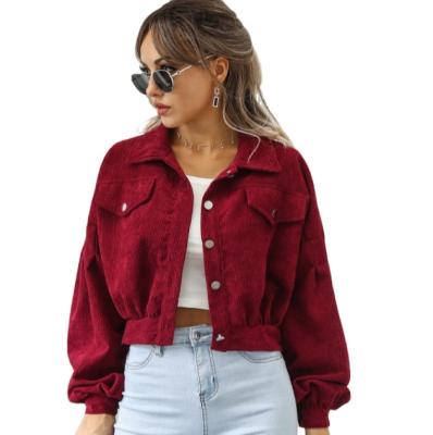 China Women's Double Front Loose Breasted Pocket Single Breasted Women's Casual Lapel Corduroy Blouse Breathable Jacket for sale