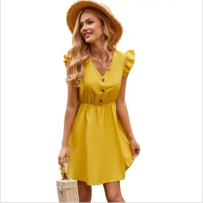 China Fashion Anti-static Women's Summer Casual Dress Tight Tropical Women's Solid Yellow Dress for sale