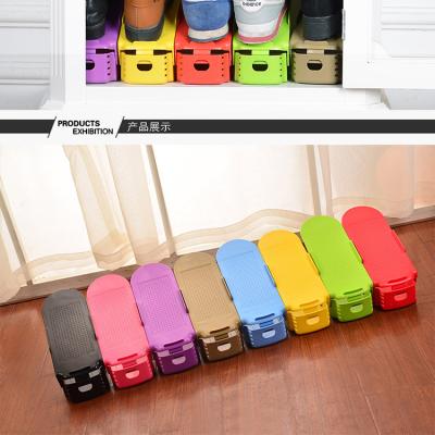 China Adjustable Shoe Rack Height Shoe Slots Space Saver Shoe Slot Organizer Double Layer Shoe Easy Shelf Storage Rack for sale