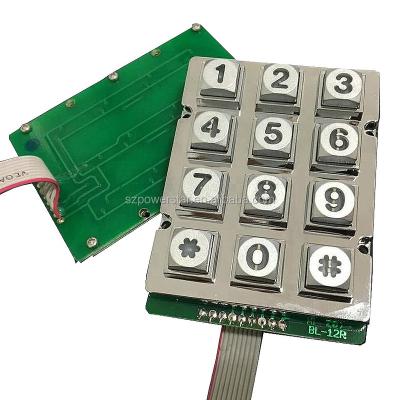 China Home Appliance 3X4 12 Keys Backlight Metal Keypad Matrix Keypad For Standalone Door Opener Keypad Access Control for sale