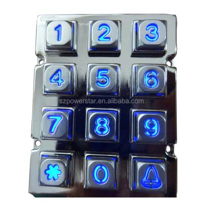 China Home appliance 3x4 12 keys metal access control zinc alloy keypad and illuminated number pad for sale