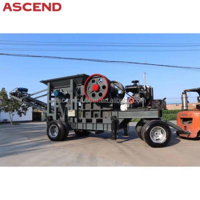 China Gold mining 10-100 ton per hour portable mobile trailer diesel engine stone rock jaw crusher wheeled crush and screen station plant for sale