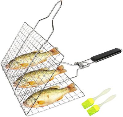 China Fish Grill Basket Stainless Steel BBQ Grill Silicone Gloves Non-Stick Easily Cleaned Burst Sweep Stainless Steel Charcoal BBQ Grill Tool Kits for sale