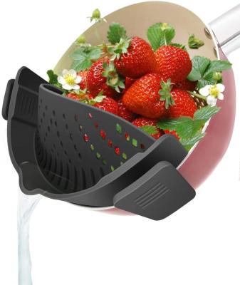 China Viable BPA Free Heat Resistant Clip Fit All Kitchen Pots and Silicone Bowls Silicone Colander Food Strainer for sale