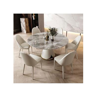 China Luxury Household Tempered Glass Dining Table Modern Marbling Round Dining Table for sale