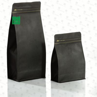 China Custom Recyclable Kraft Paper Self Sealing Box Pouch Black Coffee Bags Black Flat Bottom Print for sale