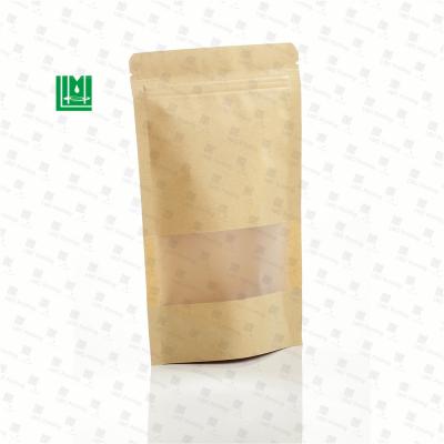 China Brown Kraft Paper Coffee Bags Food Packaging Moisture Proof Ziplock Paper Bag With Window for sale