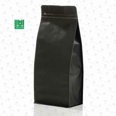 China Recycled Materials Wholesale Resealable 1kg Block Bottom Back Up Pouch Black Ziplock Kraft Paper Bag For Food Coffee With Valve for sale