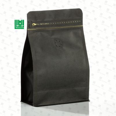 China Recycled Materials Wholesale 250g Eco Friendly Resealable Back Up Pouch Black Kraft Paper Ziplock Bag For Food for sale