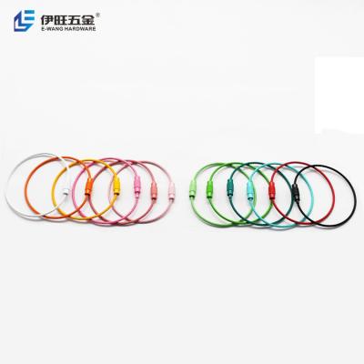 China YIWANG Colorful Coated 150MM Stainless Steel Screw Lock Wire Rope Cable Keychain Loops for sale