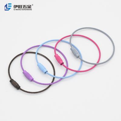 China YIWANG Colorful Coated Stainless Steel Wire Rope Keychain Aircraft Cable Key Ring Loops for sale