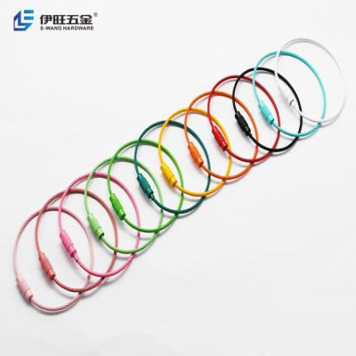 China YIWANG Wholesale Colorful Coated Stainless Steel Wire Rope Cable Key Chain Ring for sale