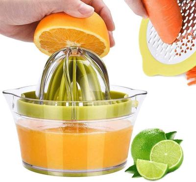 China Multifunctional 4 in 1 Citrus Orange Lemon Juicer Manual Hand Squeezer with Built-in Measuring Cup and Grater, Lid Rotation Anti-Slip Reamer for sale