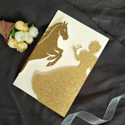 China Mexican Cow Girl Horse To Europe Glitter Sweet Fifteen Greeting Cards Custom Print for sale