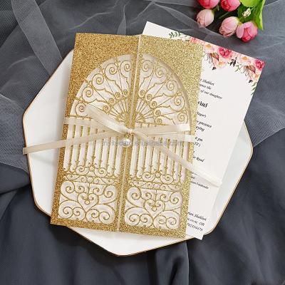 China Europe Customized Color Fold Laser Cut Wedding Invitation Cards for sale