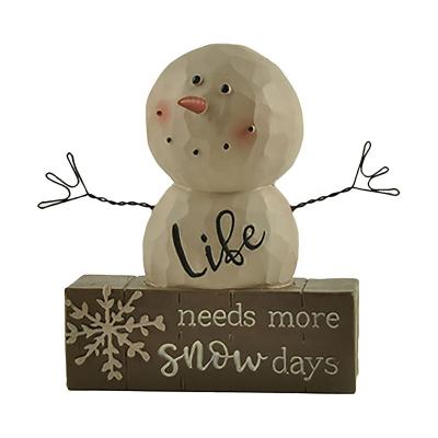 China Europe Resin Body Figurine Snowman On Block 6.5*4*7.6cm For Christmas Decoration for sale