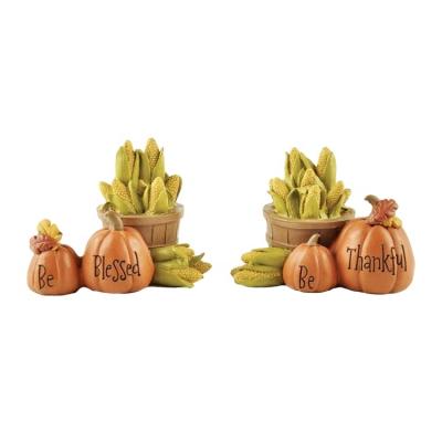 China Handmade Resin Pumpkin Corn Statue Ornament Autumn Resin Harvest Thanksgiving Blessings Gifts for sale