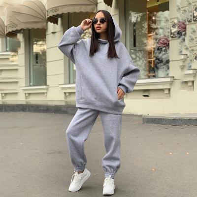 China Anti-pilling 2022 autumn winter sportswear sweatshirt hooded oversized jogger track pants and 2 piece hoodie plus size women's hoodies set for sale