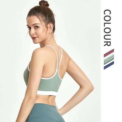 China 2022 Antibacterial Hot Selling Workout Color Blocking Elastic Nylon Women Recycled Sports Bra Yoga Wear Gym Yoga Wear Designer Fitness Vests Tank Tops for sale