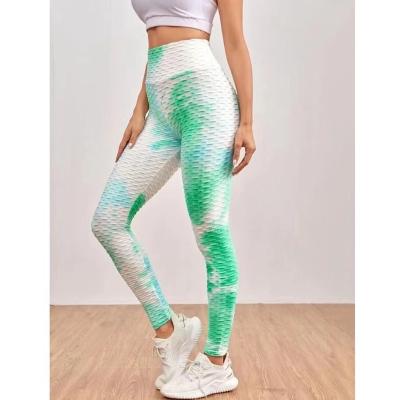 China 2022 Antibacterial Top Quality Honeycomb Tummy Control Plus Jacquard Bubble Waist Sportswear Stretch Leggings Lift Up Elastic Yoga Women for sale