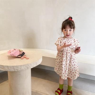 China 2022 Spring Summer Anti-wrinkle Cartoon Flower Printed Princess Fancy Cute 100% Cotton Little Kids Style Kids Baby Floral Dresses for sale