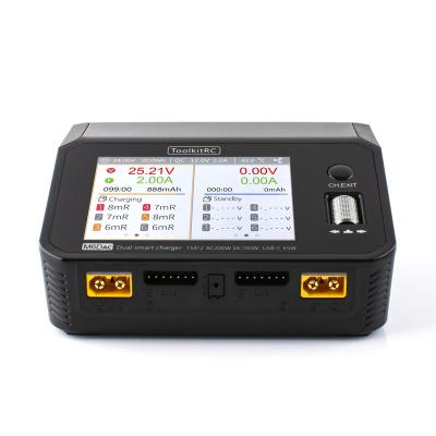 China Power ToolkitRC M6DAC AC 200W DC 700W 15A*2 USB-C 65W QC3.0 Lipo Battery Charger Dual Channel Smart Discharger For 1-6S Lipo Battery for sale