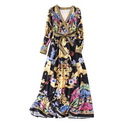 China Nan-Tchang Auyan Anti-Static Chest Printed Women Summer Clothing Floral Dress With Belt for sale