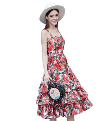 China Nan-Tchang Auyan Rose Peony Print Summer Dress Long Anti-static Cake Summer Bridesmaid Dress for sale