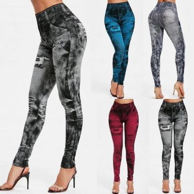 China Antibacterial Seamless Printed Seamless Jeans Nan-Tchang Auyan Pants Legging High-waisted With Ripped Corsets for sale