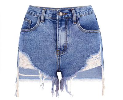 China Anti-wrinkle Nan-Tchang Auyan slim wash high-waisted irregularly fringed denim shorts street jeans women fringed short pants for sale