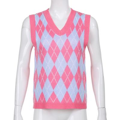 China Nan-Tchang Auyan Fashion Waterproof Pink Checked Knit Sweater With Sleeveless Vest for sale