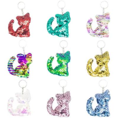 China 9 Piece Cat Shape Flip Sequin Hanging Key Chain Decoration Gifts For Birthday Party Supplies for sale