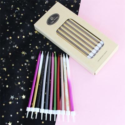 China Birthdays Shape Gold 12 Pencil Candle Cardboard Packaging Color Long Candle for sale