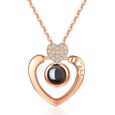 China FASHIONABLE Best Selling I Love You Necklace Crystal Love Memory Heart Necklace 100 Languages ​​Fashion Projection for sale