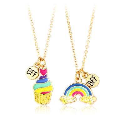 China 2022 New Cute Colorful CLASSIC Girls Cartoon Alloy Rainbow Ice Cream Best Friends Necklace for sale